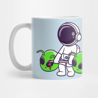 Cute Astronaut Lifting Alien Head Barbell Cartoon Mug